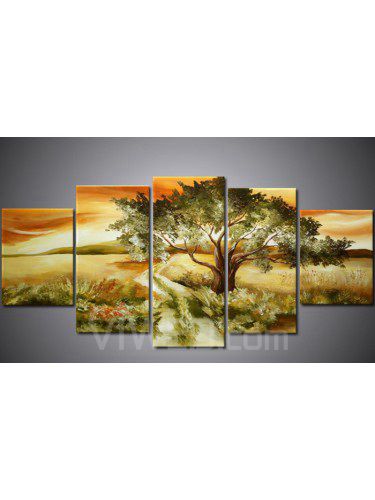 Dipinti a mano pittura a olio dell'albero con telaio allungato-set di 5