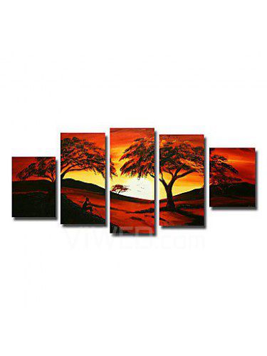 Hand-painted Tree Oil Painting with Stretched Frame-Set of 5