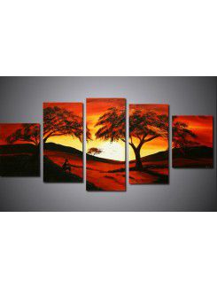 Hand-painted Tree Oil Painting with Stretched Frame-Set of 5