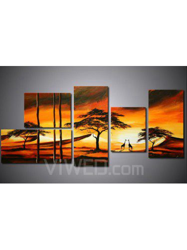 Met de hand geschilderde landschap olieverf met gestrekte frame-set van 5