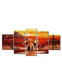 Arican Landscape Hand-painted Oil Painting with Stretched Frame-Set of 5