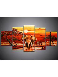 Arican Landscape Hand-painted Oil Painting with Stretched Frame-Set of 5