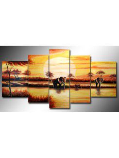 Pintura a óleo arican paisagem pintada à mão com moldura esticado-conjunto de 5