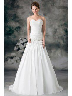 Satin schatz sweep zug a-linie brautkleid bestickt