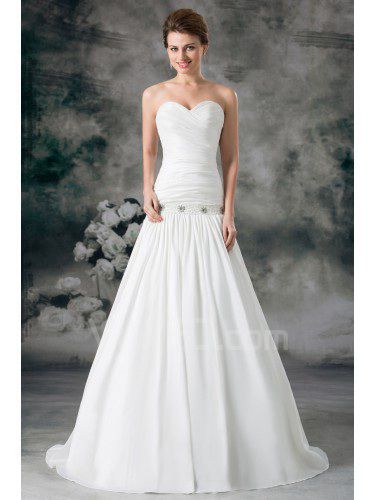 Raso senza spalline sweep treno a-line abito da sposa ricamato