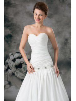 Satin Sweetheart Sweep Train A-line Embroidered Wedding Dress