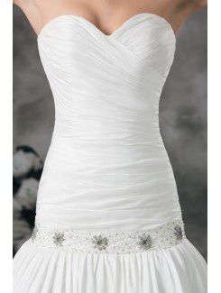 Satin Sweetheart Sweep Train A-line Embroidered Wedding Dress