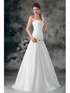 Satin Sweetheart Sweep Train A-line Embroidered Wedding Dress