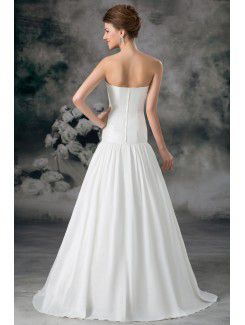 Satin Sweetheart Sweep Train A-line Embroidered Wedding Dress