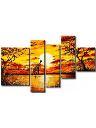 Handgeschilderde arican landschap olieverf met gestrekte frame-set van 5