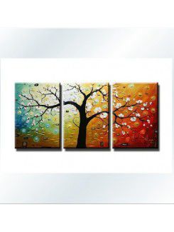 Dipinti a mano pittura a olio dell'albero con telaio allungato-set di 3