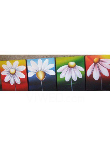 Pintados à mão pintura a óleo da flor com quadro esticado-conjunto de 4