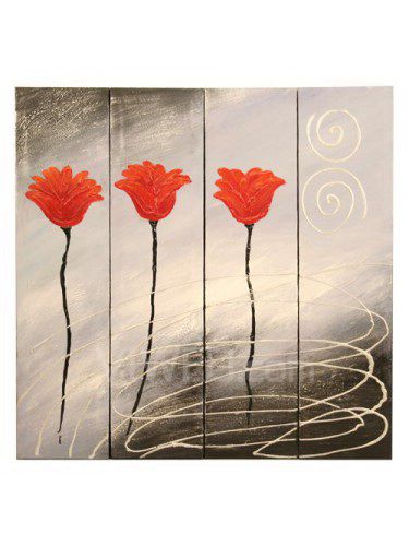 Flower Hand-painted Oil Painting with Stretched Frame-Set of 4