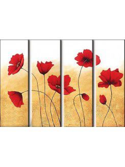 Hand-painted Flower Oil Painting with Stretched Frame-Set of 4