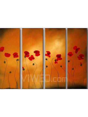 Hand-painted Flower Oil Painting with Stretched Frame-Set of 4