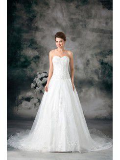 Organza Sweetheart Sweep Train A-line Embroidered Wedding Dress