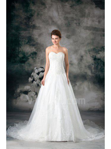 Organza Sweetheart Sweep Train A-line Embroidered Wedding Dress