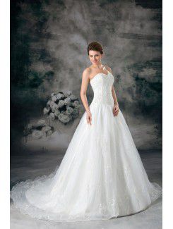 Organza Sweetheart Sweep Train A-line Embroidered Wedding Dress