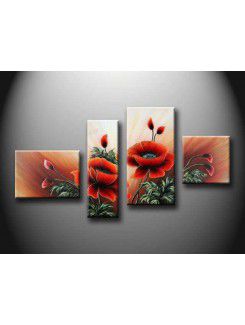 Hand-painted Flower Oil Painting with Stretched Frame-Set of 4