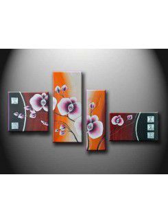 Flower Hand-painted Oil Painting with Stretched Frame-Set of 4