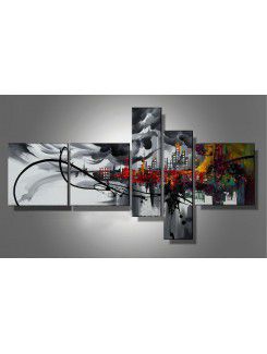 Hand-painted Abstract Oil Painting with Stretched Frame-Set of 5