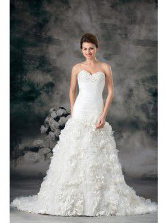 Taffeta Sweetheart Sweep Train A-line Embroidered Wedding Dress