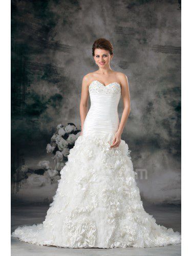 Taffeta Sweetheart Sweep Train A-line Embroidered Wedding Dress