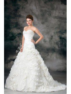 Taffeta Sweetheart Sweep Train A-line Embroidered Wedding Dress