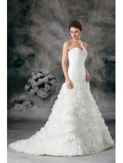 Taffeta Sweetheart Sweep Train A-line Embroidered Wedding Dress