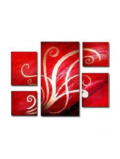 Hand-painted Abstract Oil Painting with Stretched Frame-Set of 5