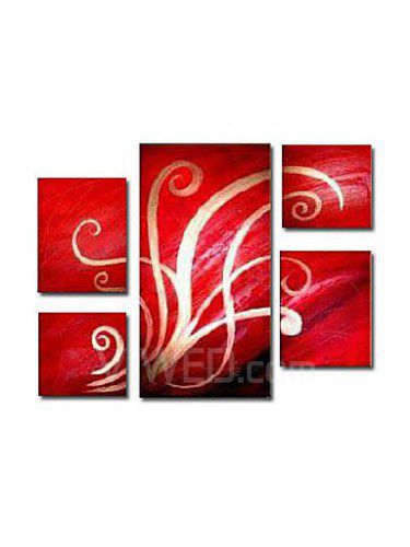 Hand-painted Abstract Oil Painting with Stretched Frame-Set of 5