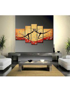 Hand-painted Abstract Oil Painting with Stretched Frame-Set of 5