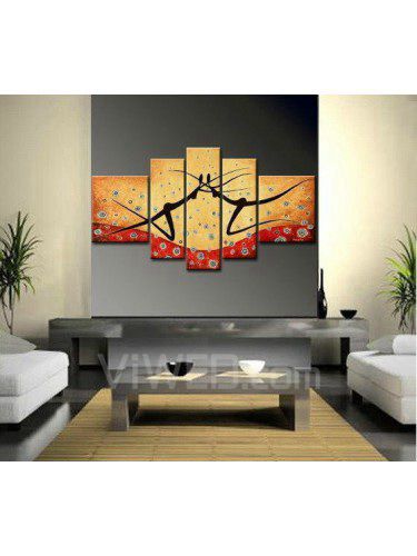 Hand-painted Abstract Oil Painting with Stretched Frame-Set of 5