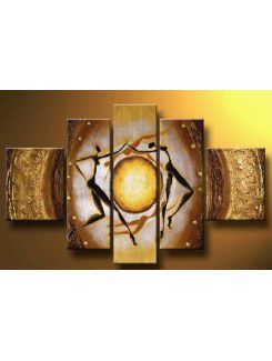 Hand-painted Abstract Oil Painting with Stretched Frame-Set of 5