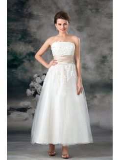 Net Strapless Ankle-Length A-line Embroidered Wedding Dress