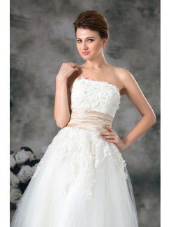 Net Strapless Ankle-Length A-line Embroidered Wedding Dress