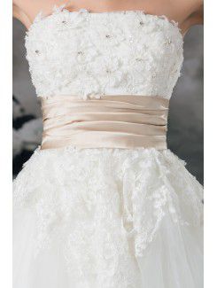 Net Strapless Ankle-Length A-line Embroidered Wedding Dress