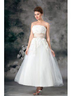 Net Strapless Ankle-Length A-line Embroidered Wedding Dress