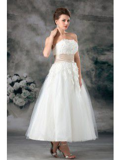 Net Strapless Ankle-Length A-line Embroidered Wedding Dress