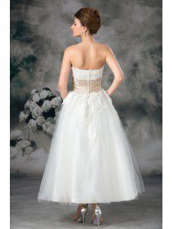 Net Strapless Ankle-Length A-line Embroidered Wedding Dress