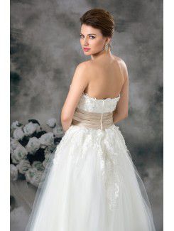 Net Strapless Ankle-Length A-line Embroidered Wedding Dress