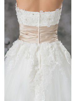 Net Strapless Ankle-Length A-line Embroidered Wedding Dress