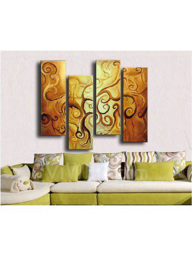 Hand-painted Abstract Oil Painting with Stretched Frame-Set of 4