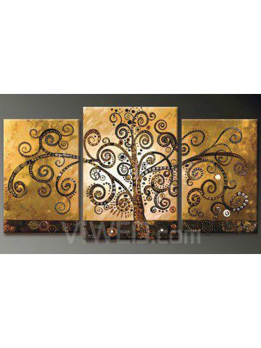 Hand-painted Abstract Oil Painting with Stretched Frame-Set of 3