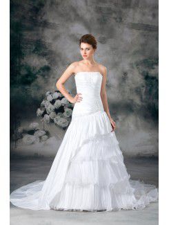 Taffeta Strapless Sweep Train A-line Embroidered Wedding Dress