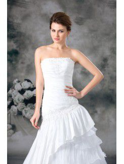 Taffeta Strapless Sweep Train A-line Embroidered Wedding Dress