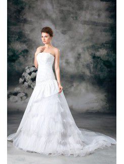 Taffeta Strapless Sweep Train A-line Embroidered Wedding Dress