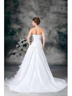 Taffeta Strapless Sweep Train A-line Embroidered Wedding Dress