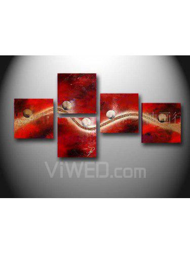 Hand-painted Abstract Oil Painting with Stretched Frame-Set of 4