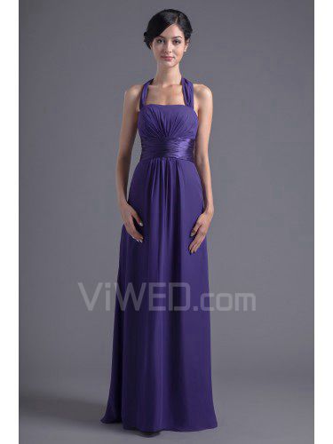 Chiffon Halter Corset Floor Length Evening Dress